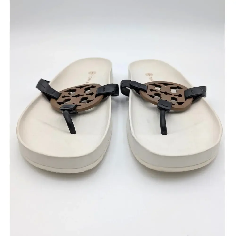 Tory Burch Miller Cloud Sandal Womens Perfect Black/Almond Flour Sz US10M EU40